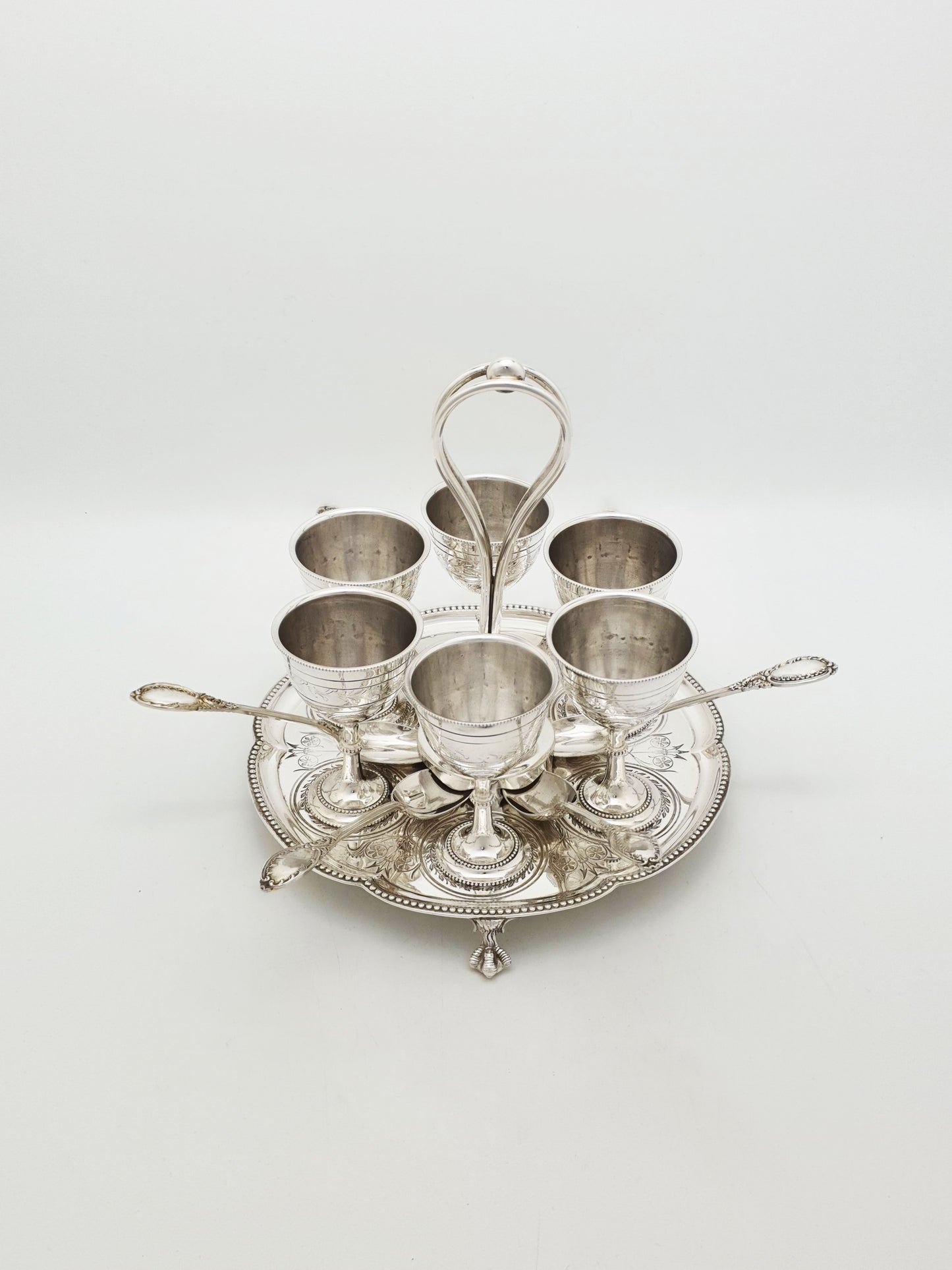 Antique Victorian Silver Plated Egg Cruet Set For Six – circa 1880