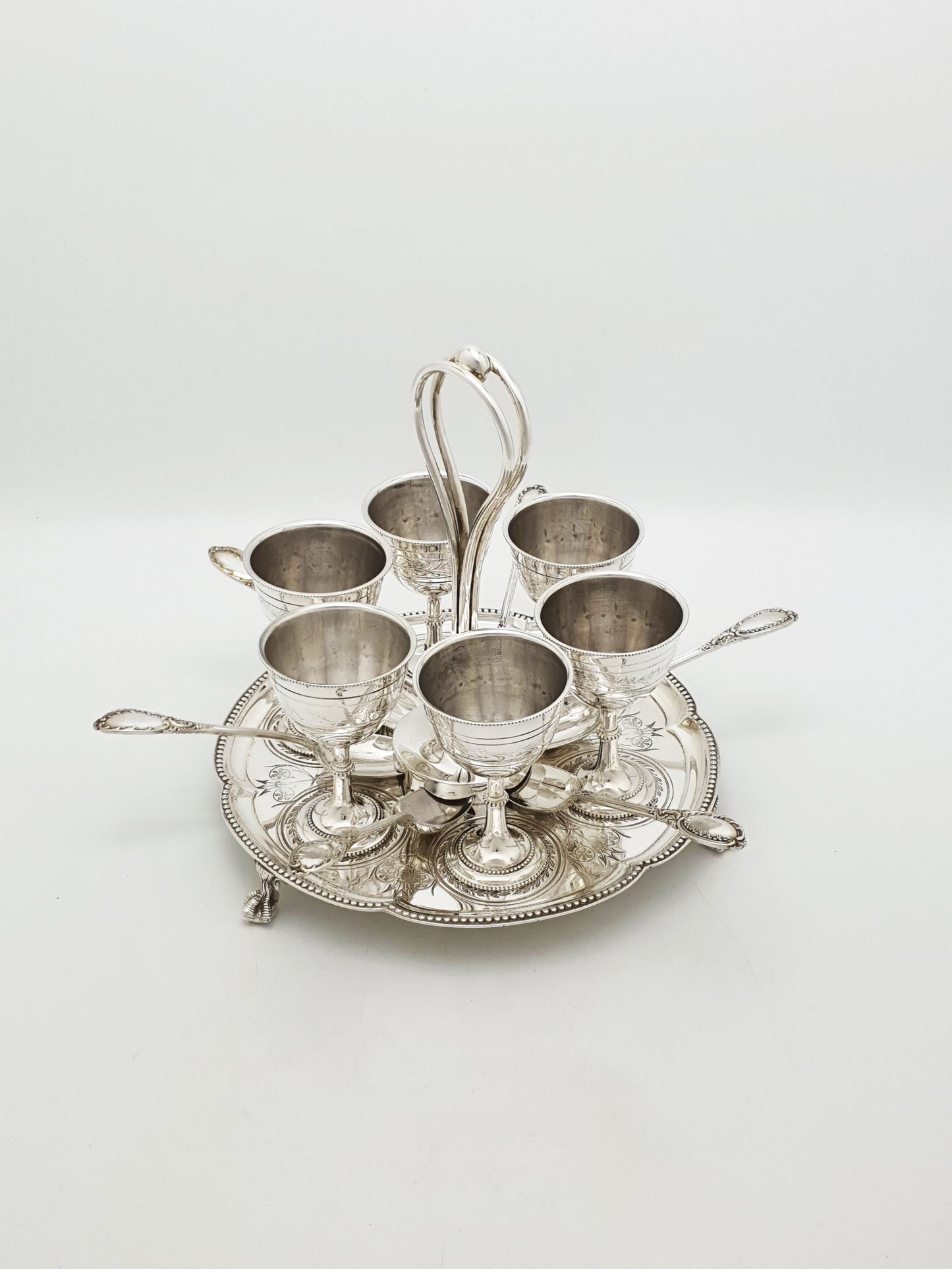 Antique Victorian Silver Plated Egg Cruet Set For Six – circa 1880