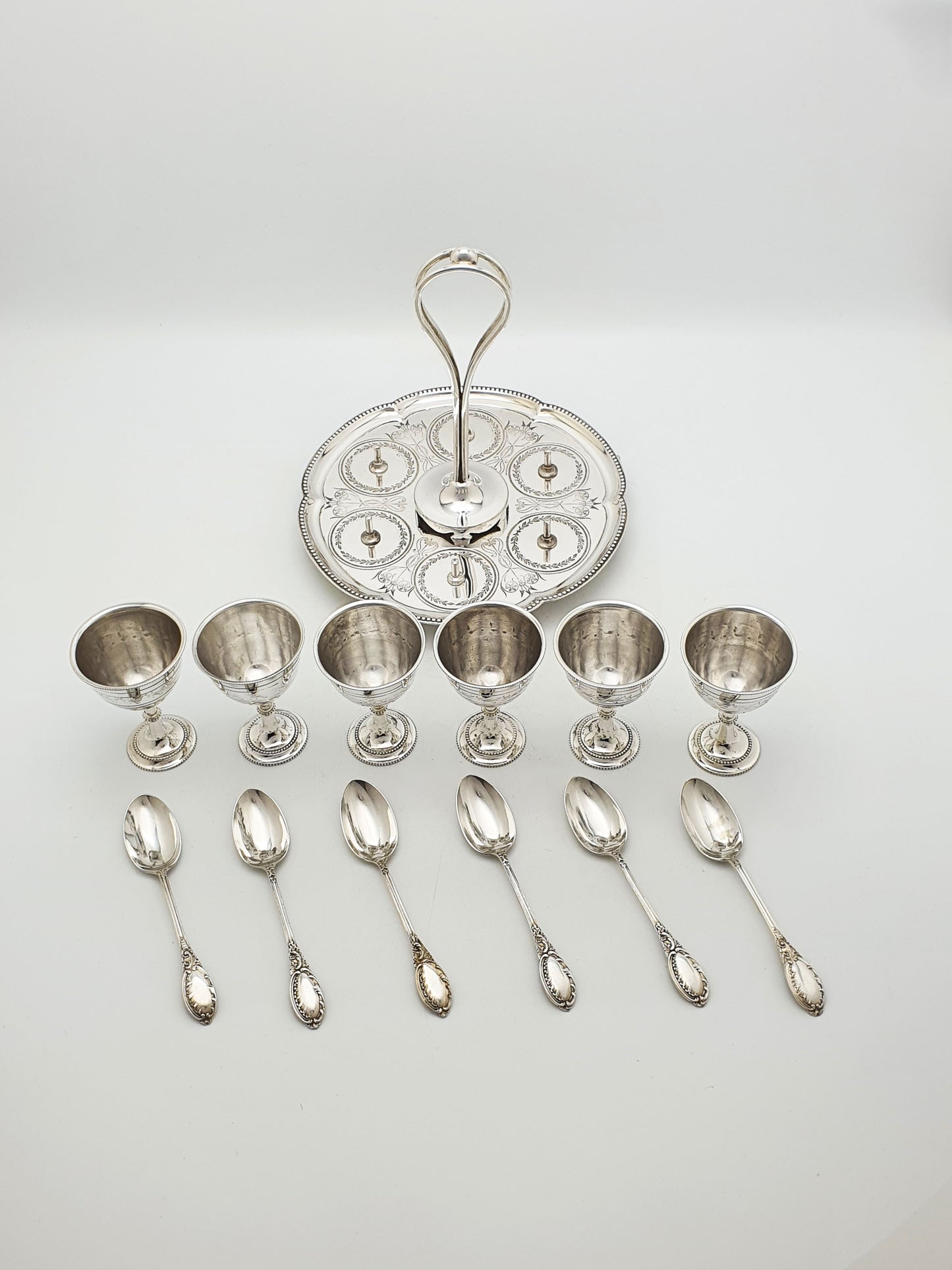 Antique Victorian Silver Plated Egg Cruet Set For Six – circa 1880