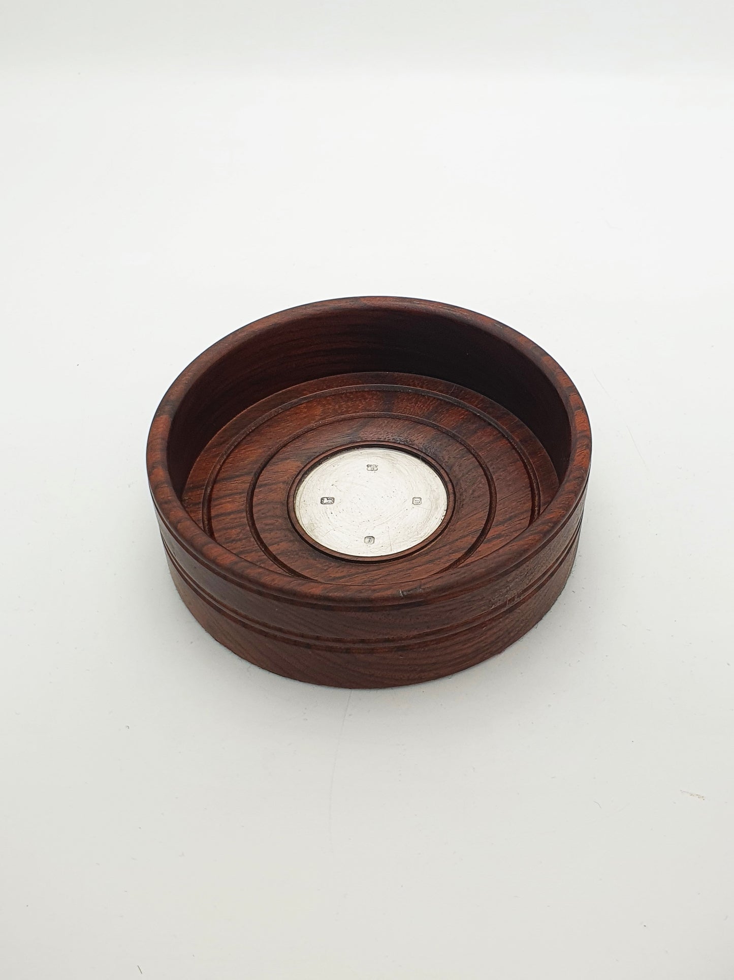Vintage Sterling Silver And Mahogany Wine Bottle Coaster – London, 1980