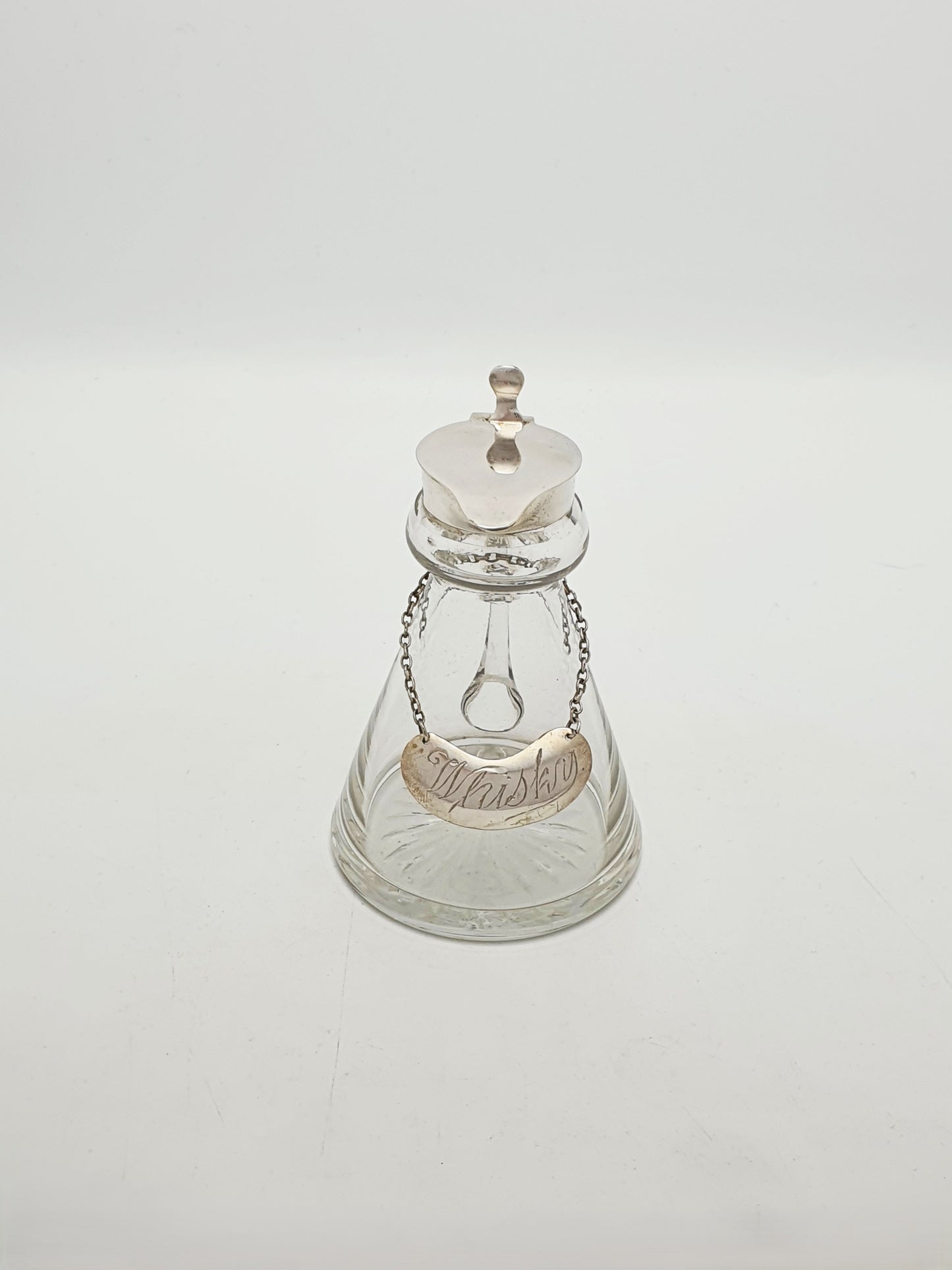 Vintage Sterling Silver Mounted Glass Whisky Noggin With Label - 1935