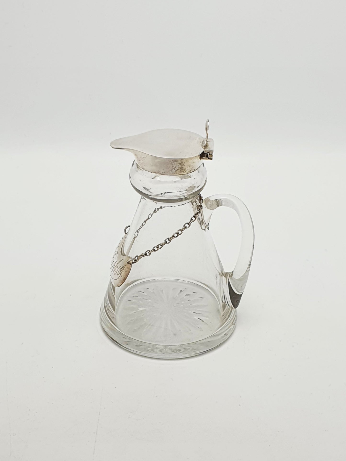 Vintage Sterling Silver Mounted Glass Whisky Noggin With Label - 1935