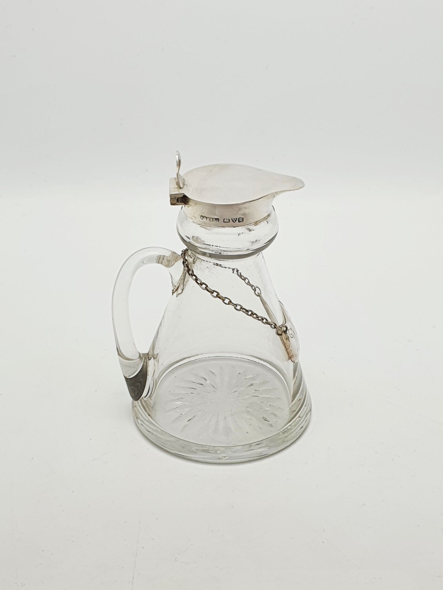 Vintage Sterling Silver Mounted Glass Whisky Noggin With Label - 1935