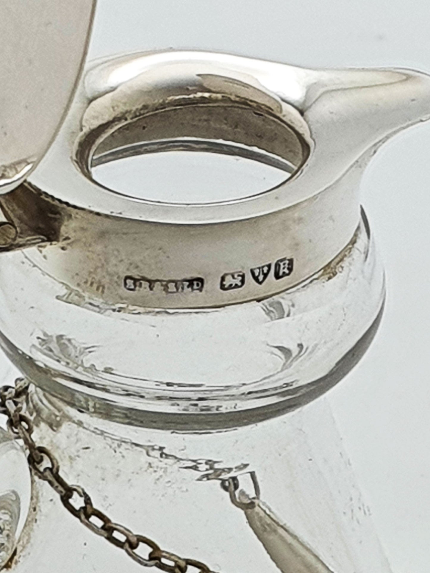 Vintage Sterling Silver Mounted Glass Whisky Noggin With Label - 1935