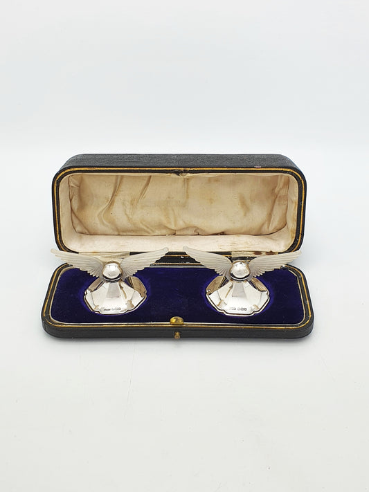 Fabulous Antique Sterling Silver And Mother Of Pearl Winged Knife Rests - 1913