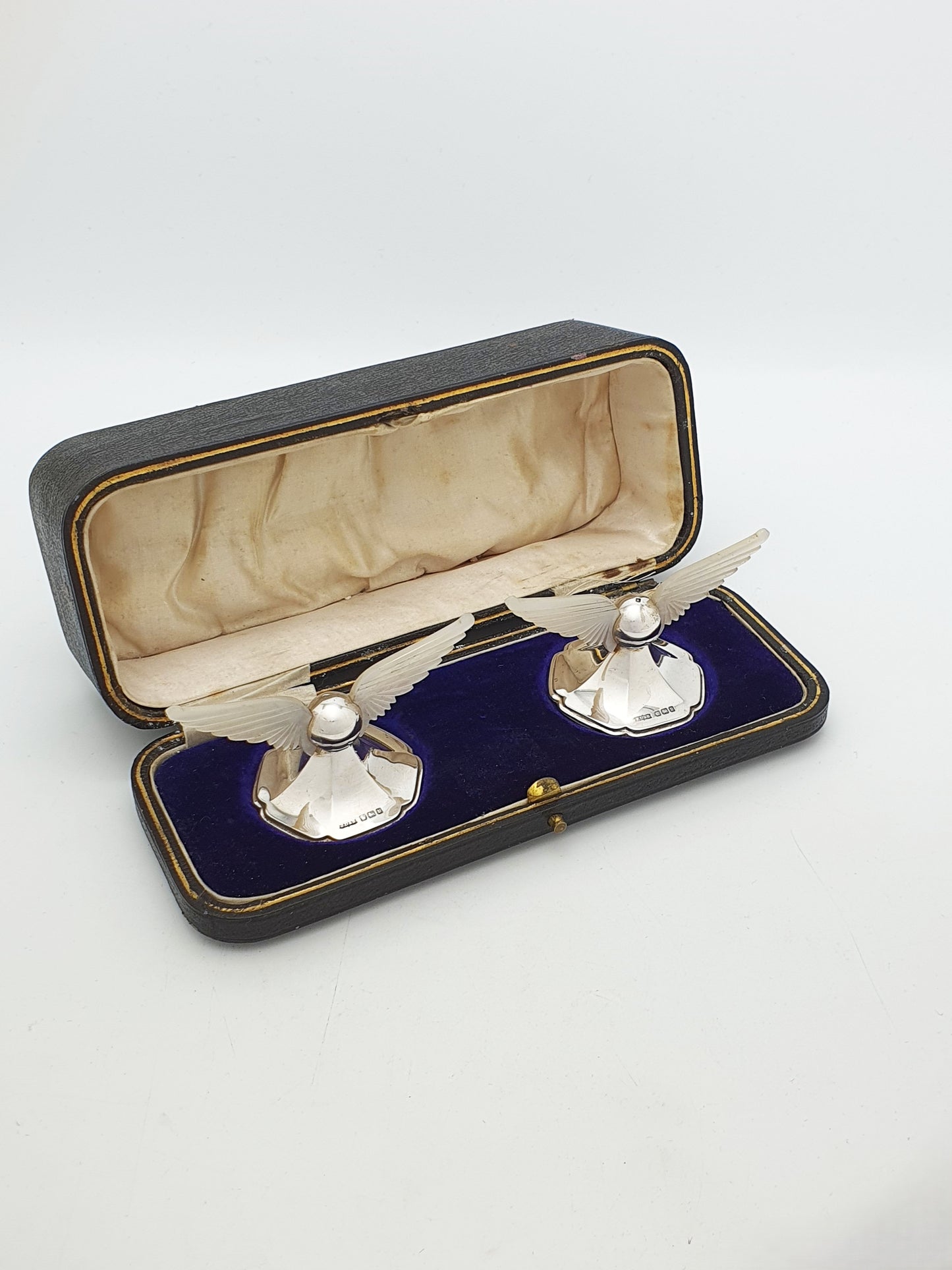 Fabulous Antique Sterling Silver And Mother Of Pearl Winged Knife Rests - 1913