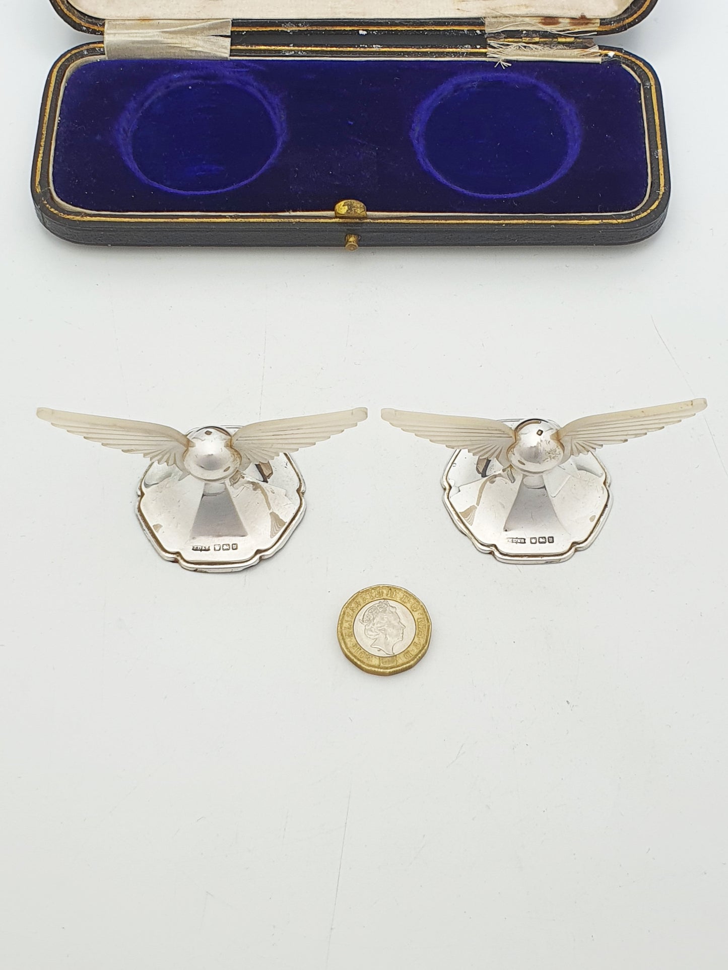 Fabulous Antique Sterling Silver And Mother Of Pearl Winged Knife Rests - 1913