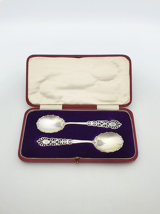 Stunning Pair of Antique Edwardian Sterling Silver Spoons - 1902