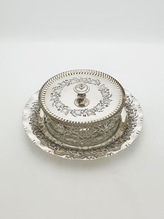 Antique Victorian Silver Plate and Cut Glass Butter Dish – circa 1890