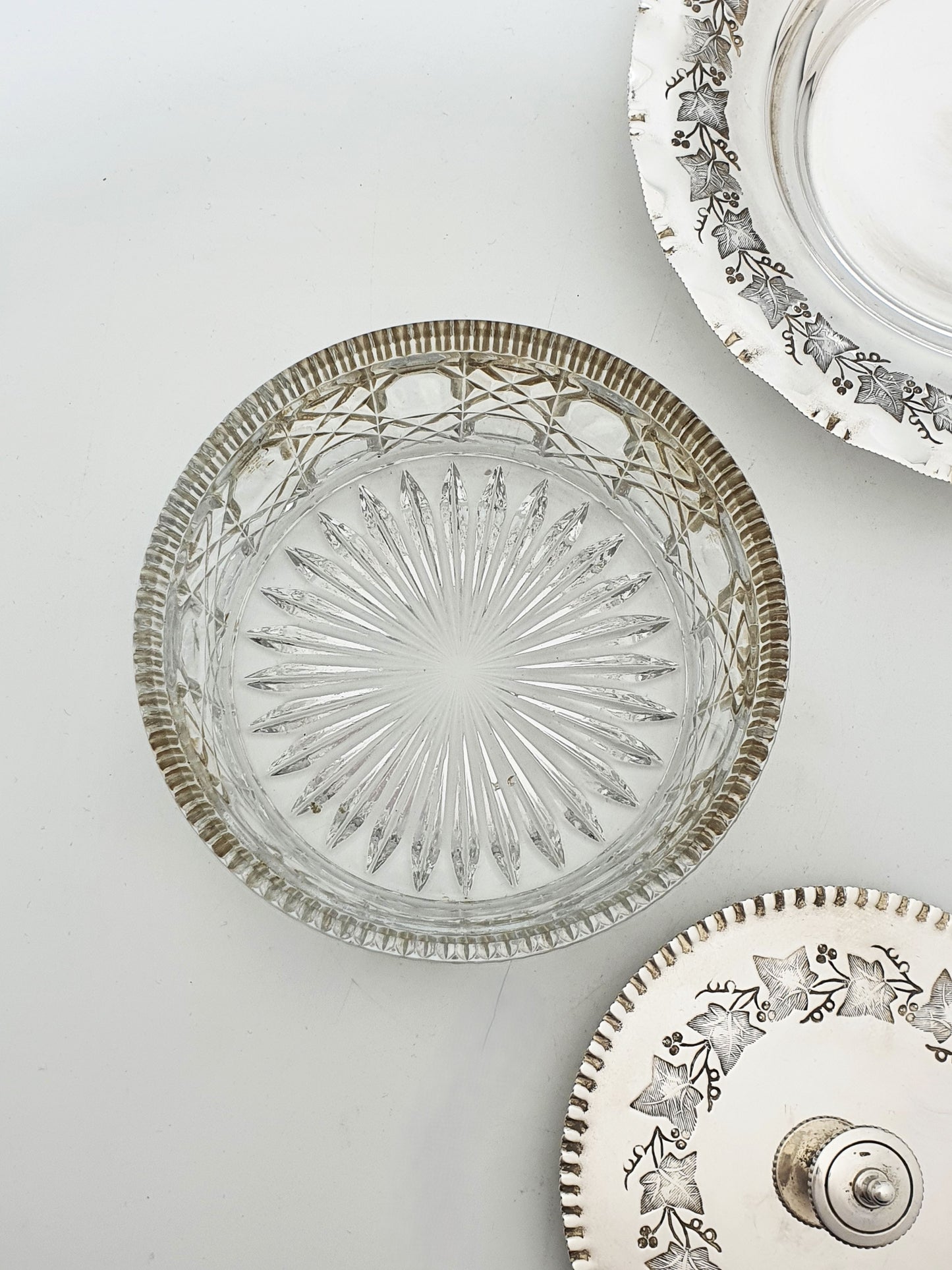 Antique Victorian Silver Plate and Cut Glass Butter Dish – circa 1890