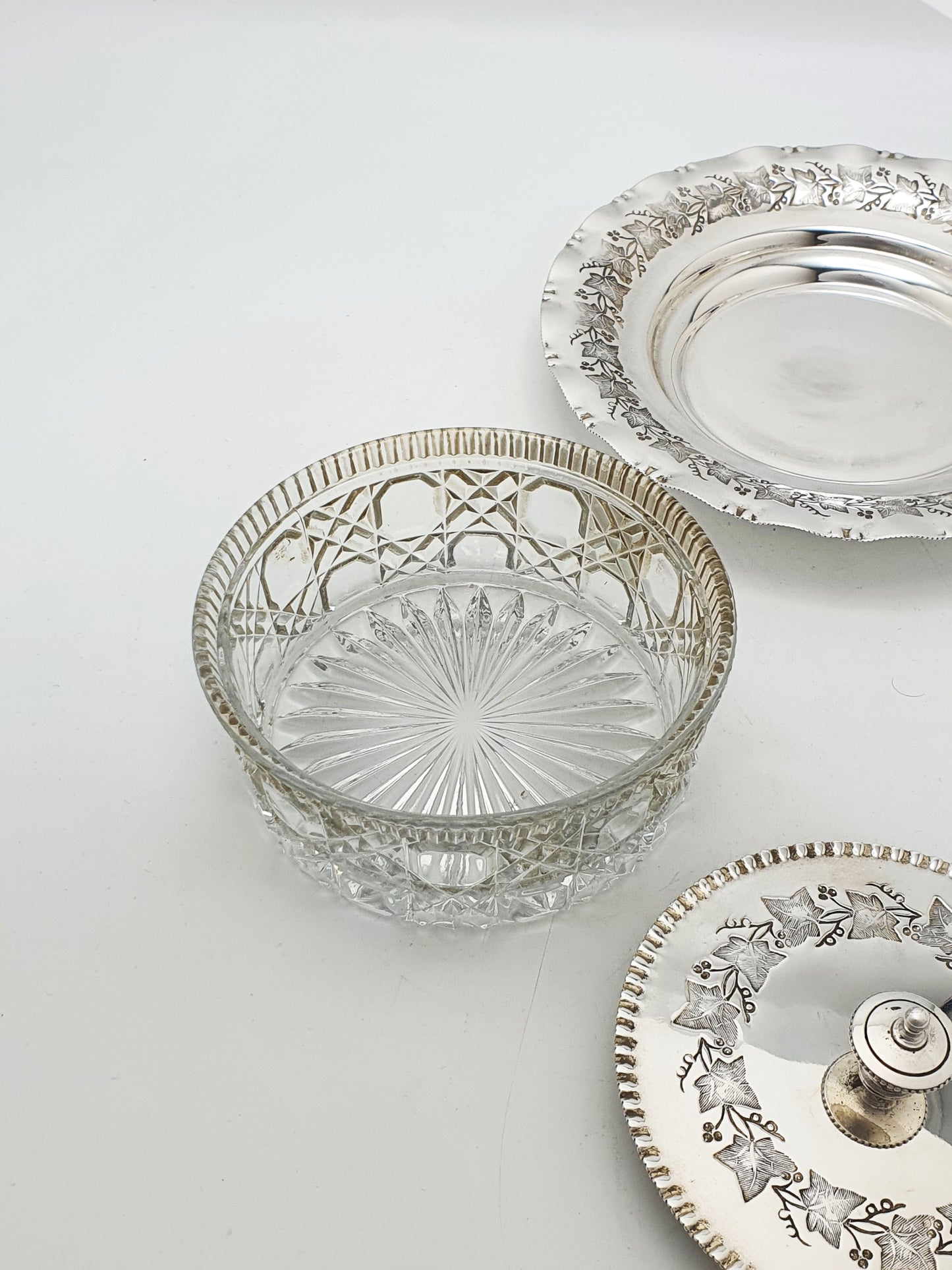 Antique Victorian Silver Plate and Cut Glass Butter Dish – circa 1890