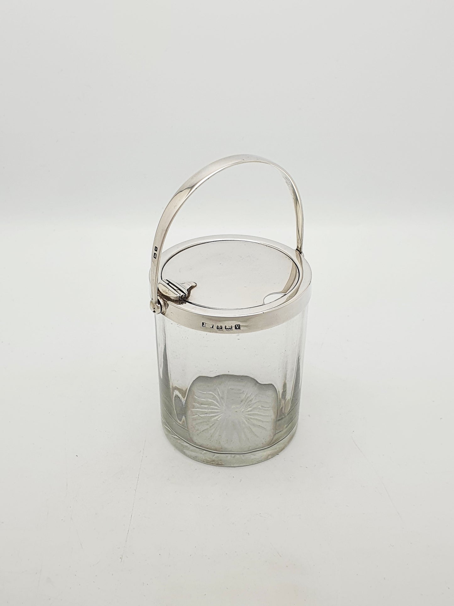 Nice Antique Sterling Silver and Cut Glass Condiment Jar – 1920