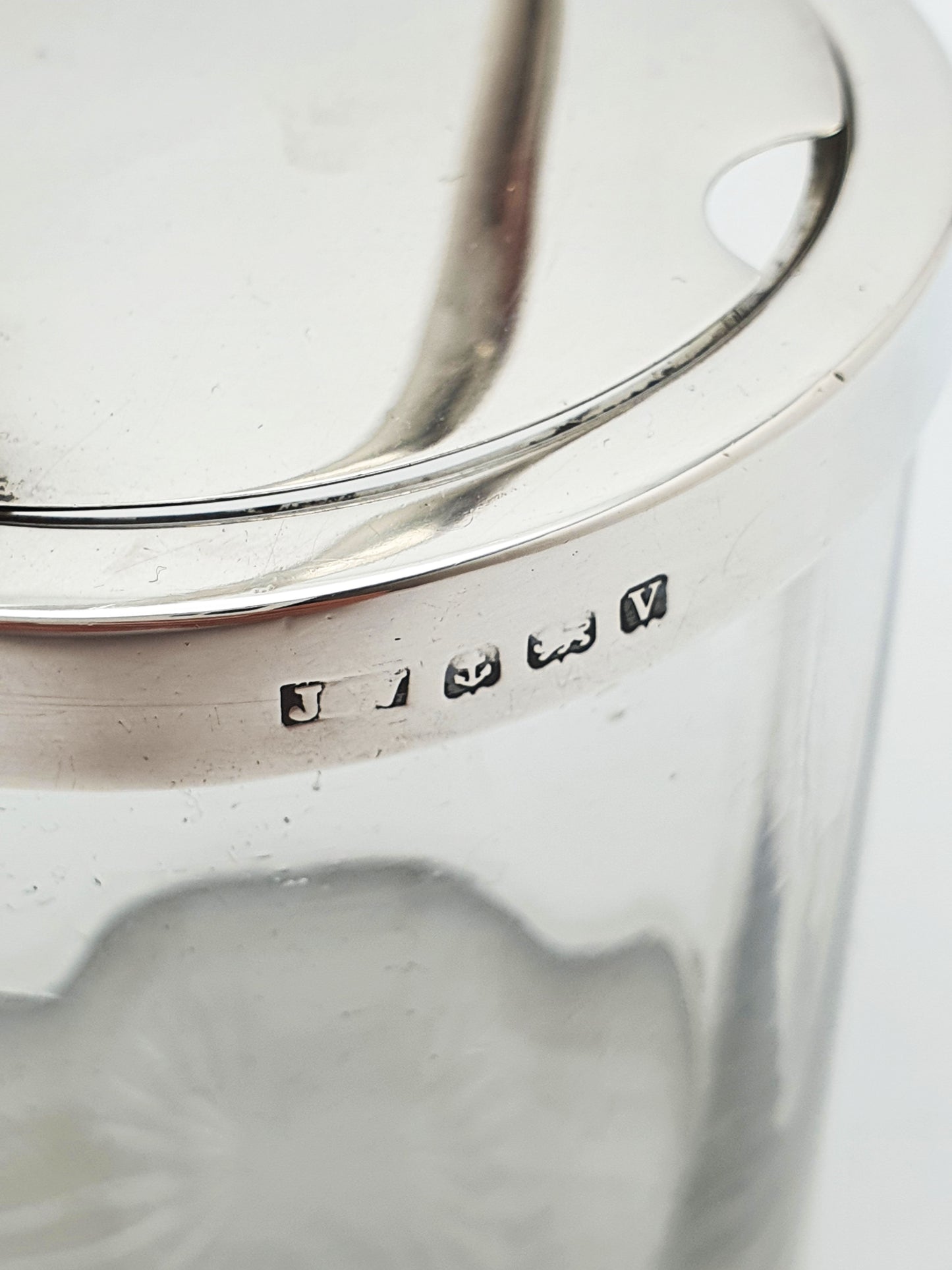 Nice Antique Sterling Silver and Cut Glass Condiment Jar – 1920