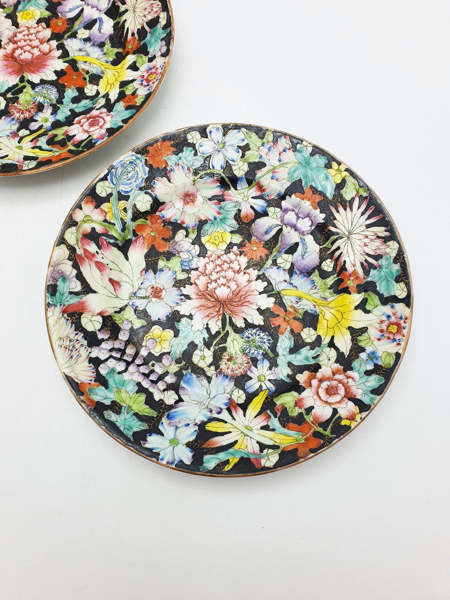 Pair of Antique Chinese Guangxu Millefleur Porcelain Plates – circa 1900