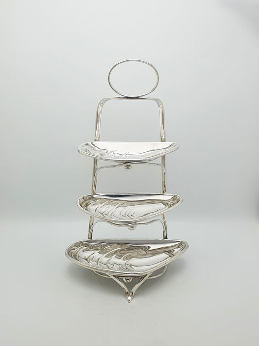 Fabulous Antique Silver Plated Three-Tier Mussel Shell Serving Stand – circa 1905