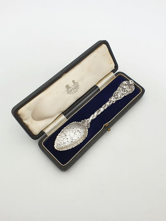 Antique Victorian Sterling Silver Embossed Christening Spoon - 1846