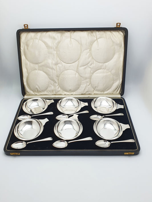 Art Deco Silver-Plated Ice Cream Set For Six In Fitted Presentation Case – circa 1925