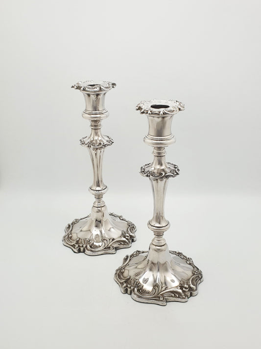 Pair of Antique Victorian Silver-Plated Rococo Revival Candlesticks – circa 1880