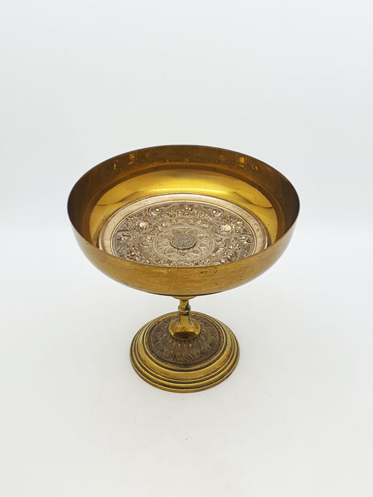 Grand Tour Lacquered Brass Pedestal Bowl With Embossed Centre – circa 1880