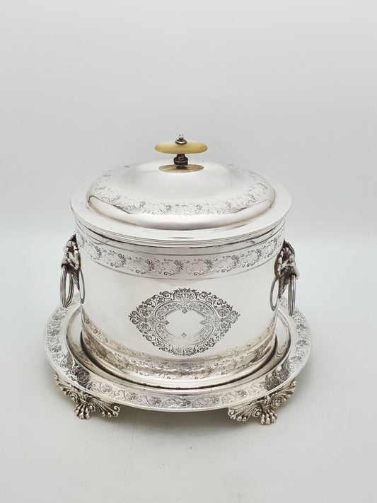 Antique Victorian Silver-Plated Biscuit Barrel With Ram’s Head’s – circa 1880