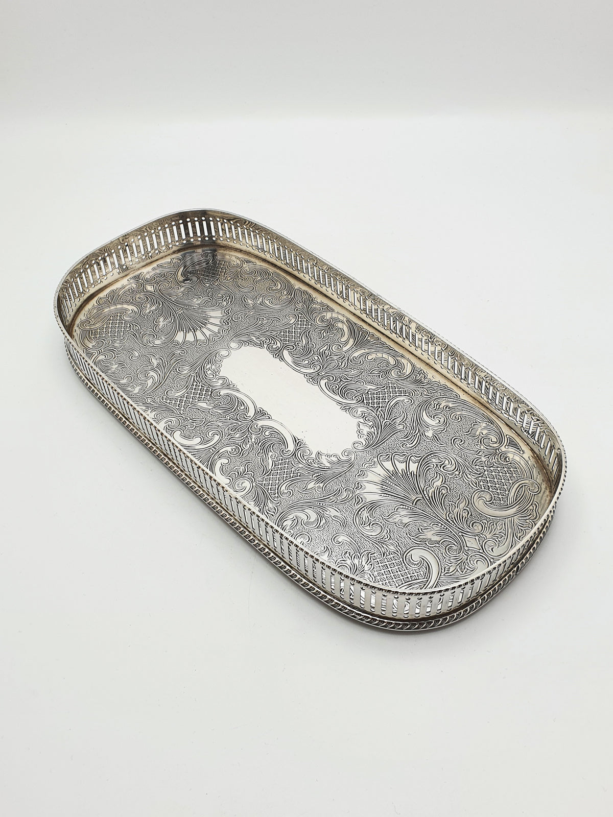 Vintage Silver Plated Serving Tray Embossed Ornate Rococo Decoration – circa 1960