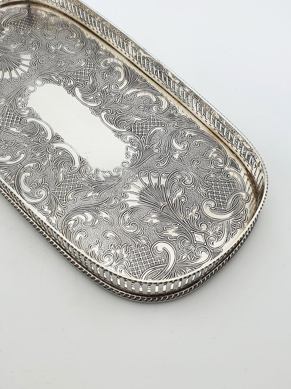 Vintage Silver Plated Serving Tray Embossed Ornate Rococo Decoration – circa 1960
