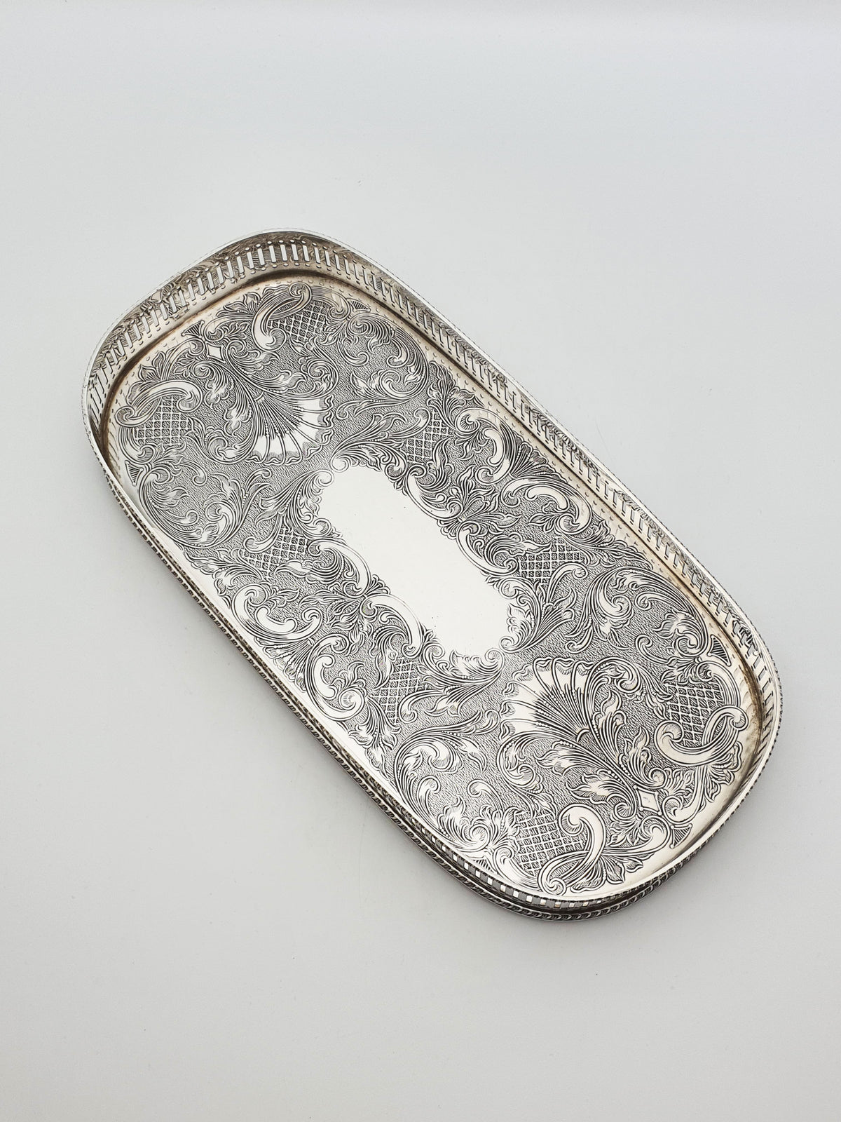 Vintage Silver Plated Serving Tray Embossed Ornate Rococo Decoration – circa 1960