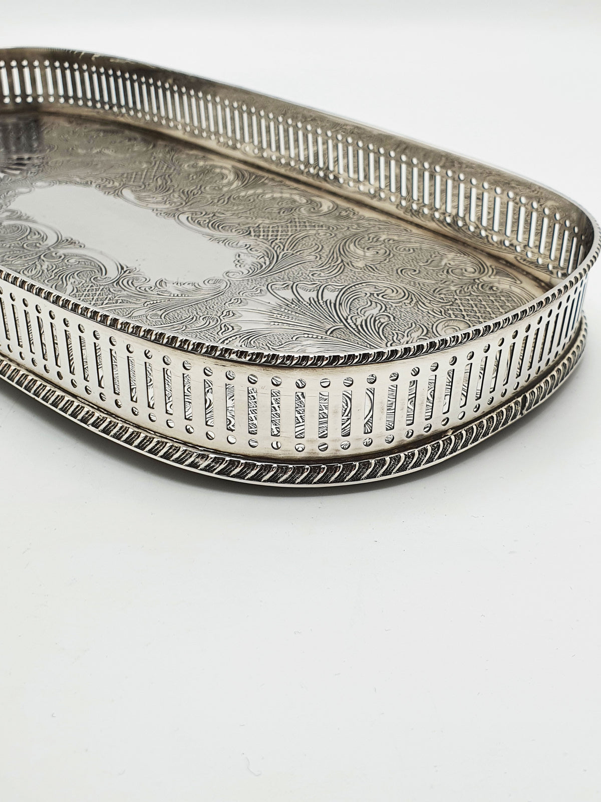 Vintage Silver Plated Serving Tray Embossed Ornate Rococo Decoration – circa 1960