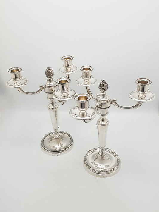 Pair of Vintage French Ercuis Silver Plated Three-Light Candelabra – circa 1960