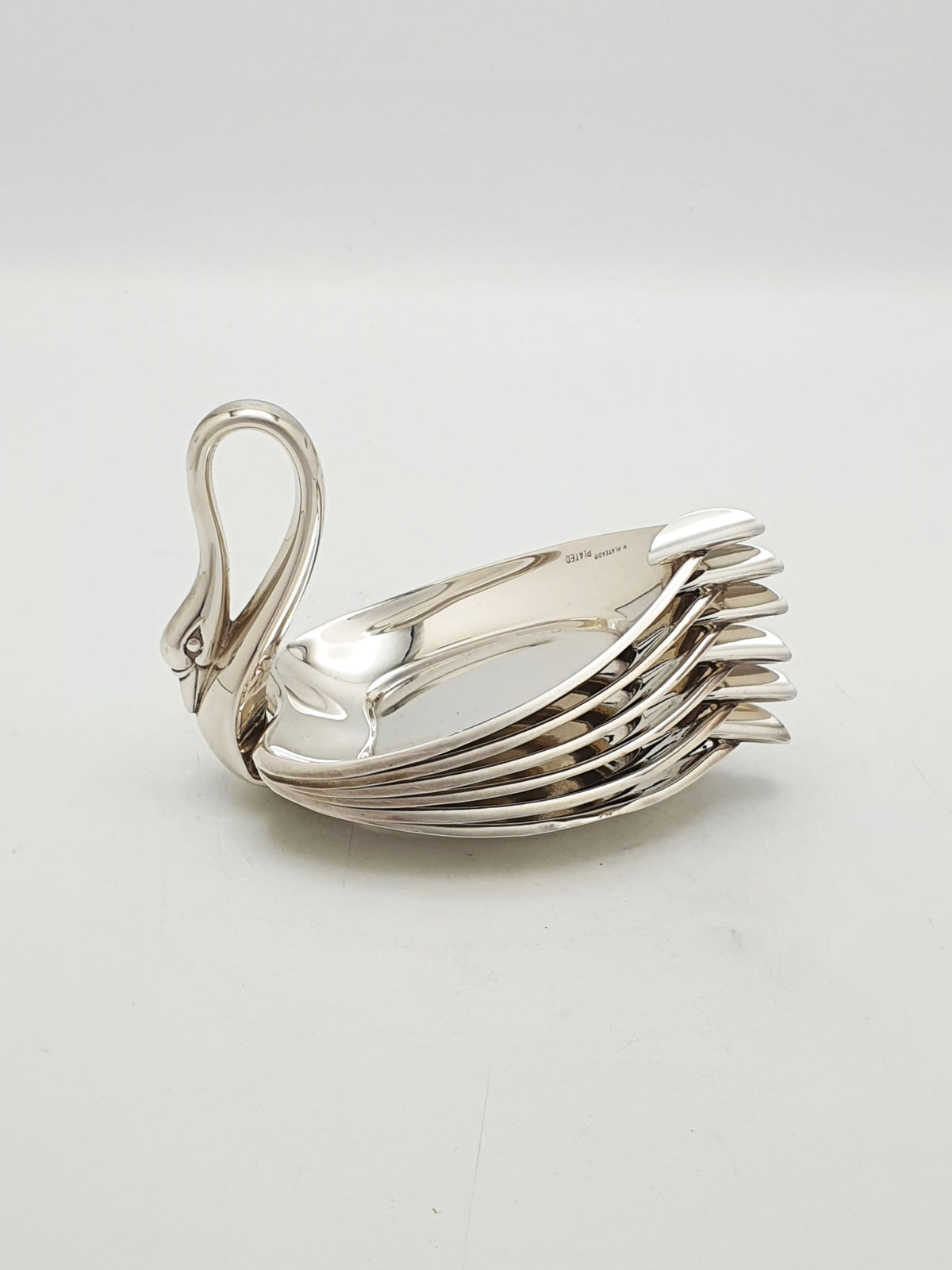 Vintage Set Of Six Spanish Silver Plated Swan Shaped Ash Trays – circa 1960