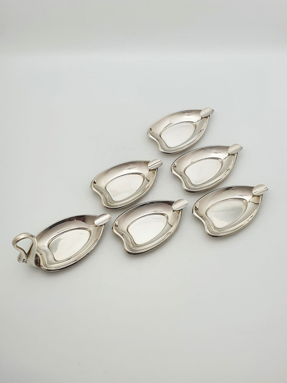 Vintage Set Of Six Spanish Silver Plated Swan Shaped Ash Trays – circa 1960