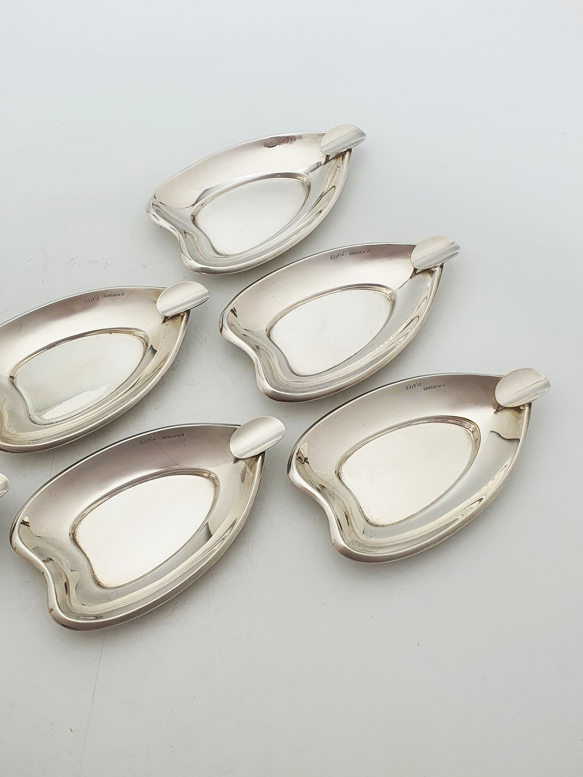 Vintage Set Of Six Spanish Silver Plated Swan Shaped Ash Trays – circa 1960