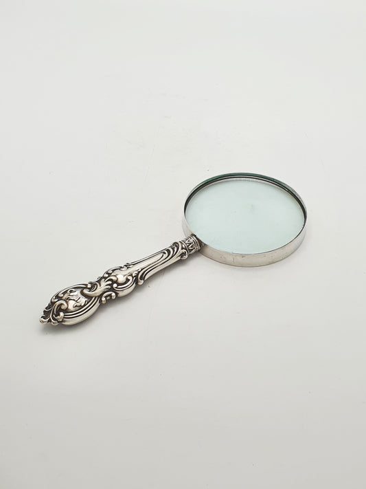 Vintage Elizabeth II Sterling Silver Rococo Handled Magnifying Glass - 1996