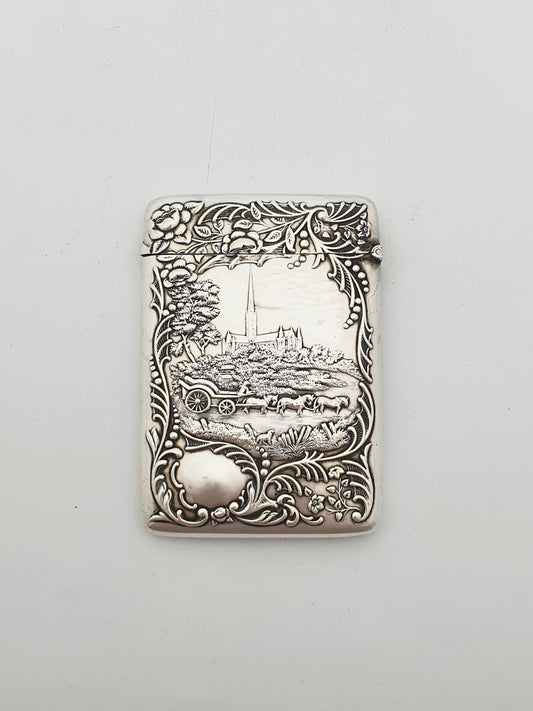 Ornate Antique Edwardian Sterling Silver Card Case – 1906