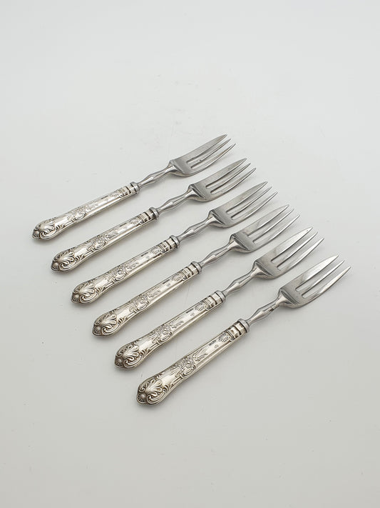 Set of Six Vintage Sterling Silver Handled Cake Forks - 1982