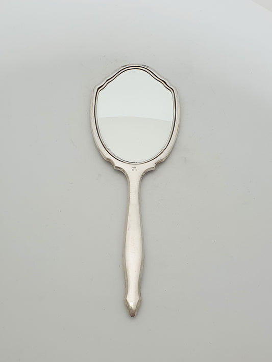 Vintage Elizabeth II Sterling Silver Art Deco Style Hand Mirror - 1960
