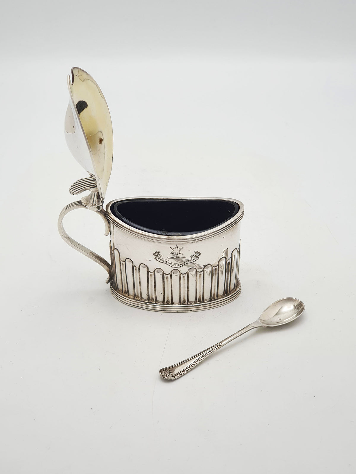 Antique Edwardian Silver Plated Mustard Pot With Cobalt Glass – circa 1905