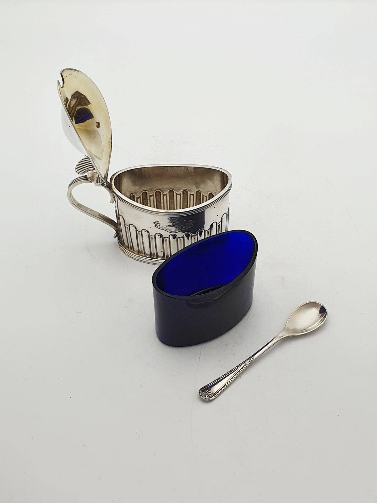 Antique Edwardian Silver Plated Mustard Pot With Cobalt Glass – circa 1905