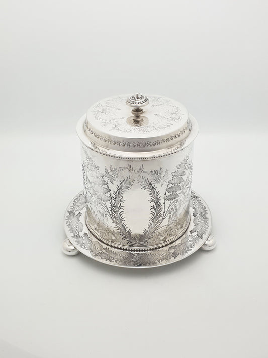 Antique Edwardian Silver-Plated Engraved Biscuit Barrel – circa 1905