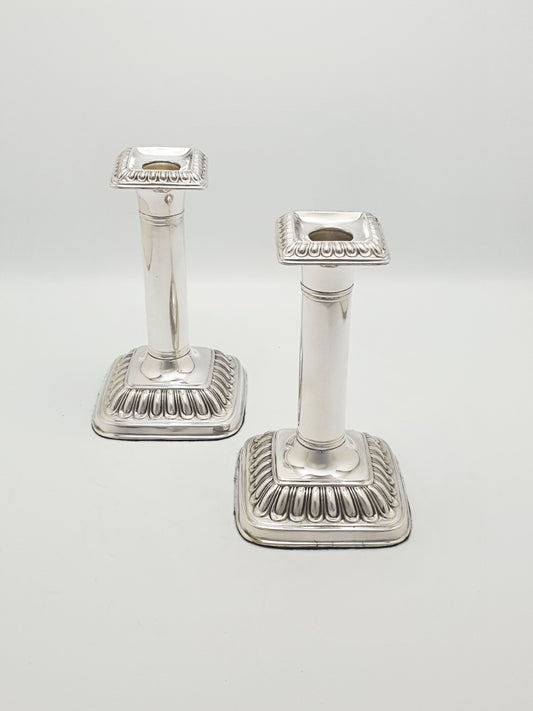 Antique Victorian Silver-Plated Pair Of Column Candlesticks – circa 1860