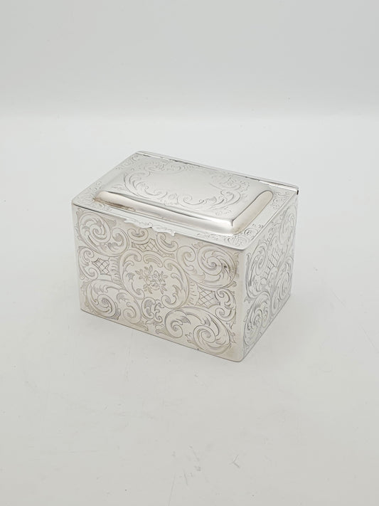 Antique Victorian Elkington Silver-Plated Engraved Tea Caddy – 1858