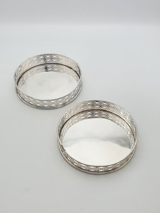 Antique Edwardian Silver-Plated Pair Of Pierced Coasters – circa 1905