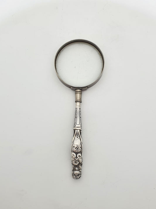 Splendid French Silver Magnifying Glass With Figural Lion Handle – circa 1870