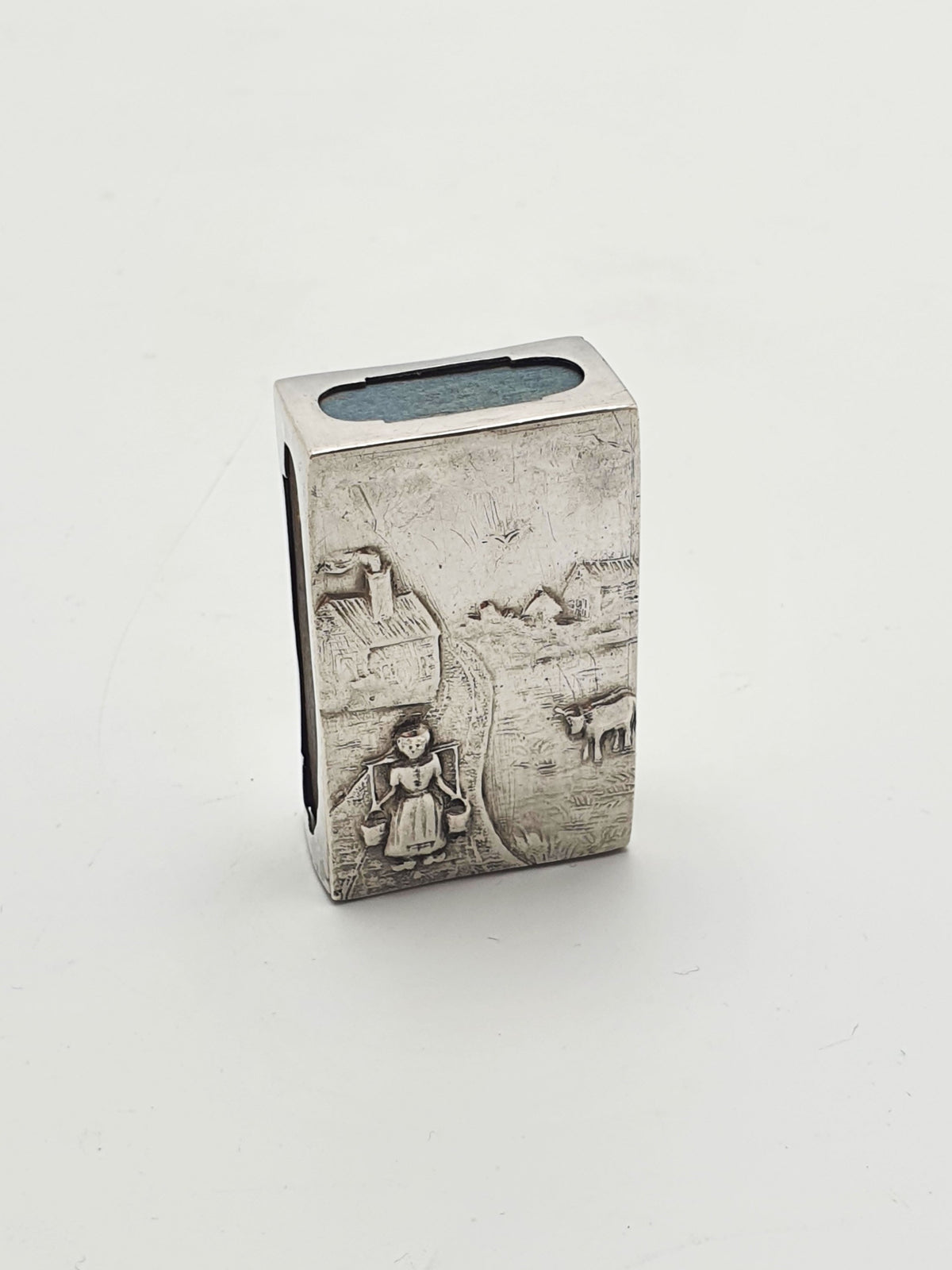Fabulous Antique Dutch Silver Matchbox Holder With Rural Scenes – circa 1920