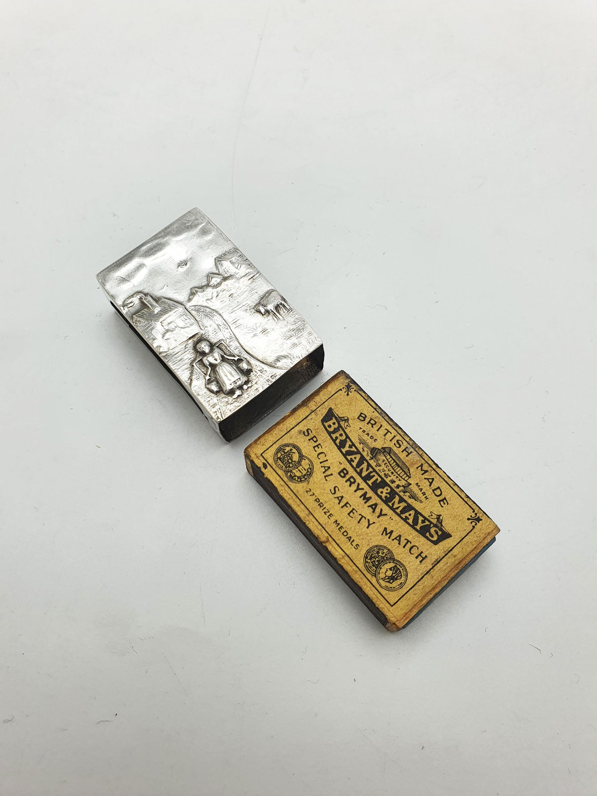 Fabulous Antique Dutch Silver Matchbox Holder With Rural Scenes – circa 1920