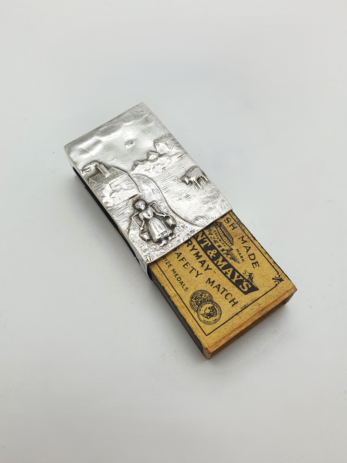 Fabulous Antique Dutch Silver Matchbox Holder With Rural Scenes – circa 1920