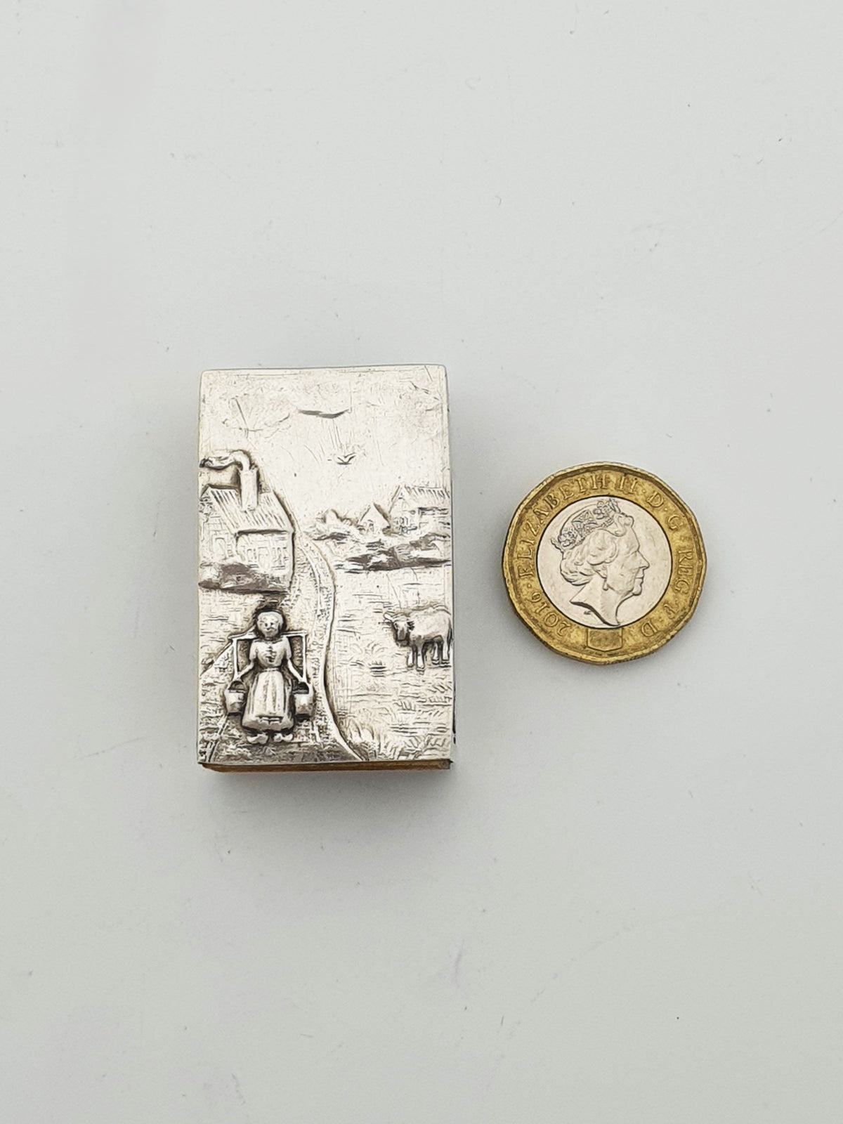 Fabulous Antique Dutch Silver Matchbox Holder With Rural Scenes – circa 1920
