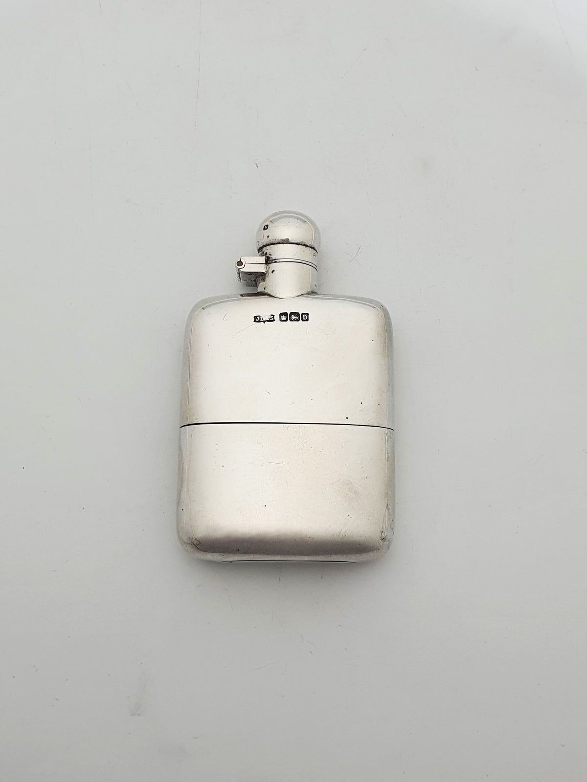 Antique George V Sterling Silver Hip Flask With Gilt Finished Cup - 1913