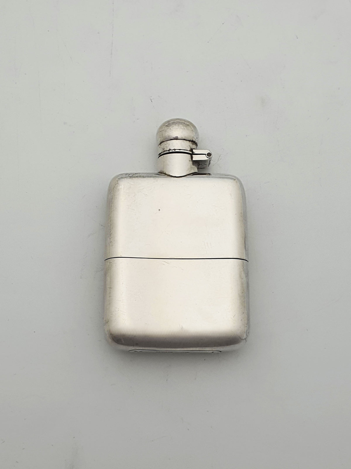 Antique George V Sterling Silver Hip Flask With Gilt Finished Cup - 1913