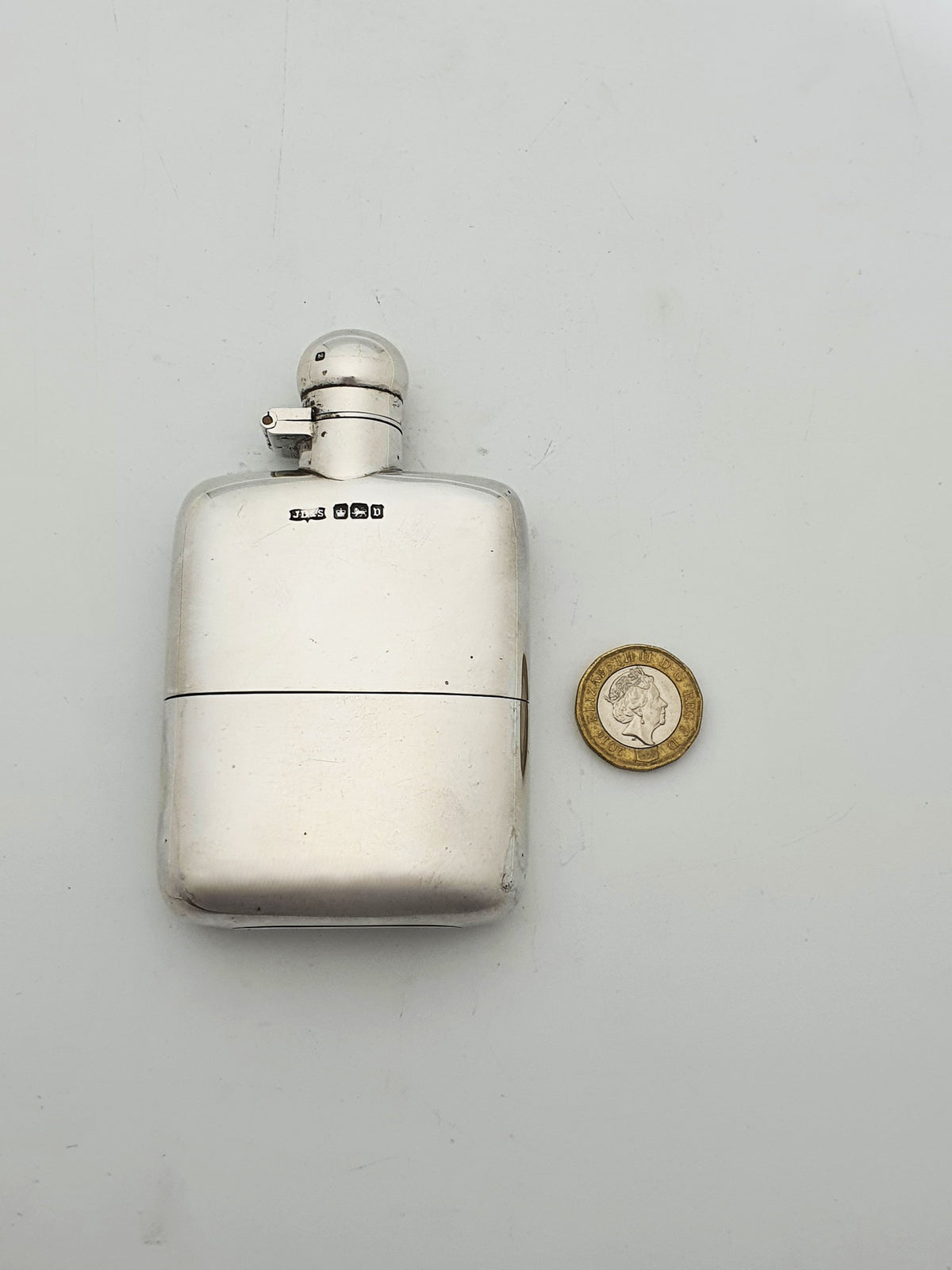 Antique George V Sterling Silver Hip Flask With Gilt Finished Cup - 1913